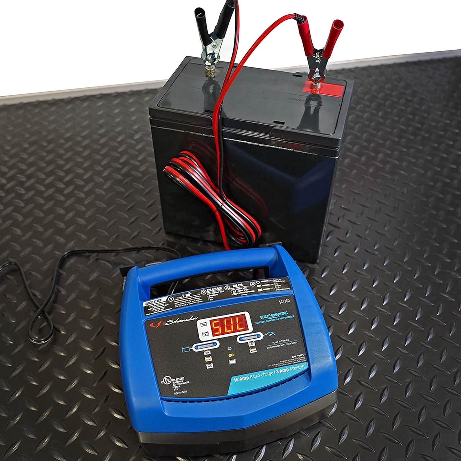 imageSchumacher Electric Ship n Shore 15A Car Battery Charger and Maintainer 4in1 Solution Battery Tester for 6V12V Power Sport Automotive and Marine Batteries SC1360Without StartStop Button