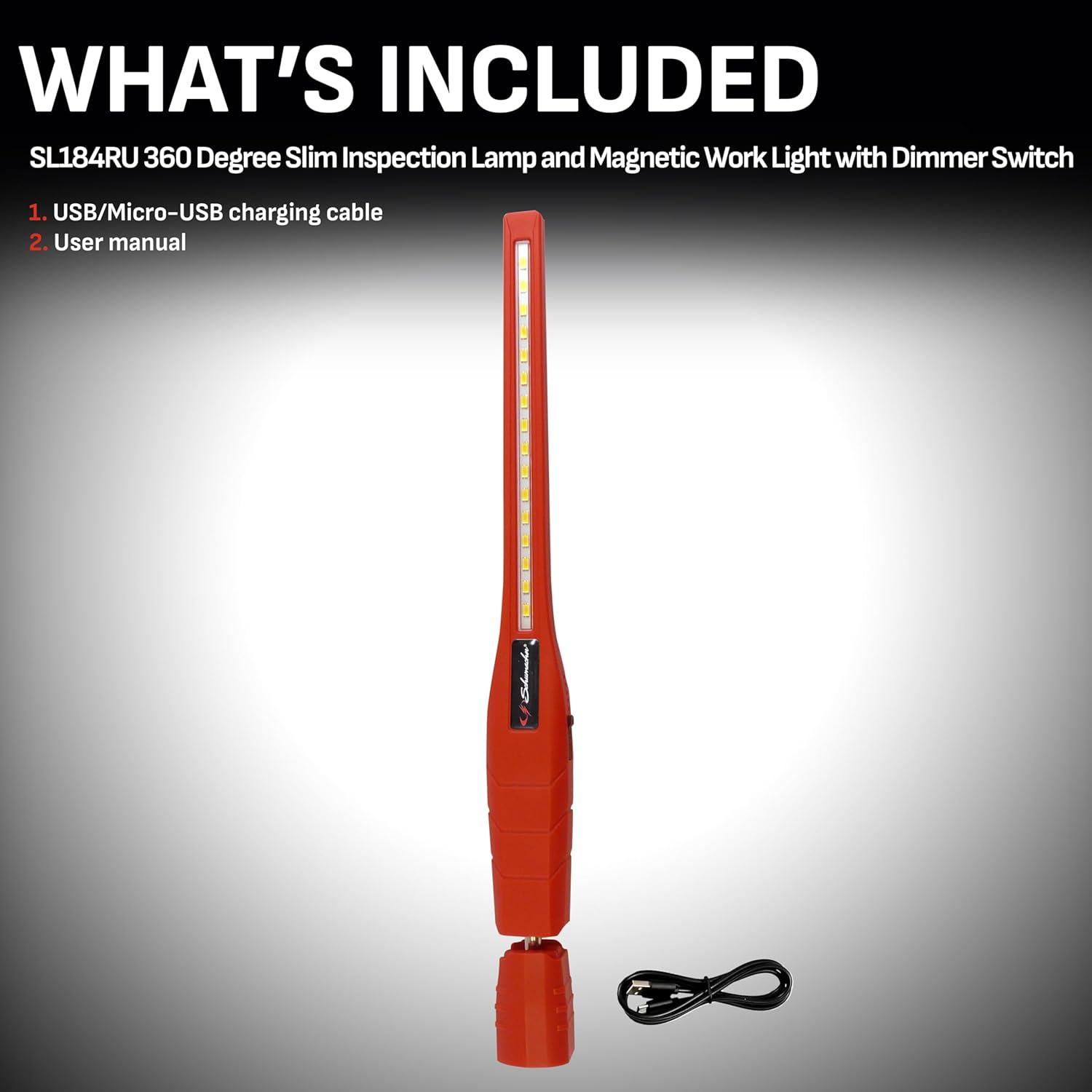 imageSchumacher Electric Slim Inspection Lamp and Magnetic Work Light Dimmer Switch 360 Degree Swivel and Tilt Two Lighting Modes HandsFree with Magnetic Base and Hook SL184RURed