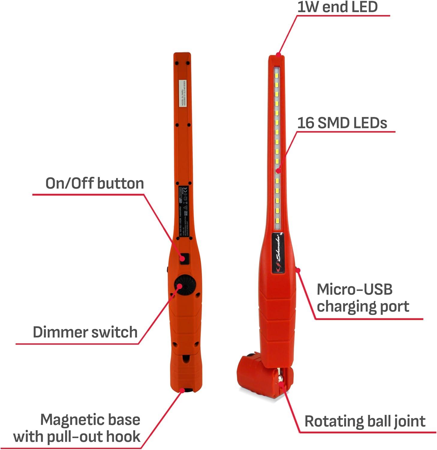 imageSchumacher Electric Slim Inspection Lamp and Magnetic Work Light Dimmer Switch 360 Degree Swivel and Tilt Two Lighting Modes HandsFree with Magnetic Base and Hook SL184RURed