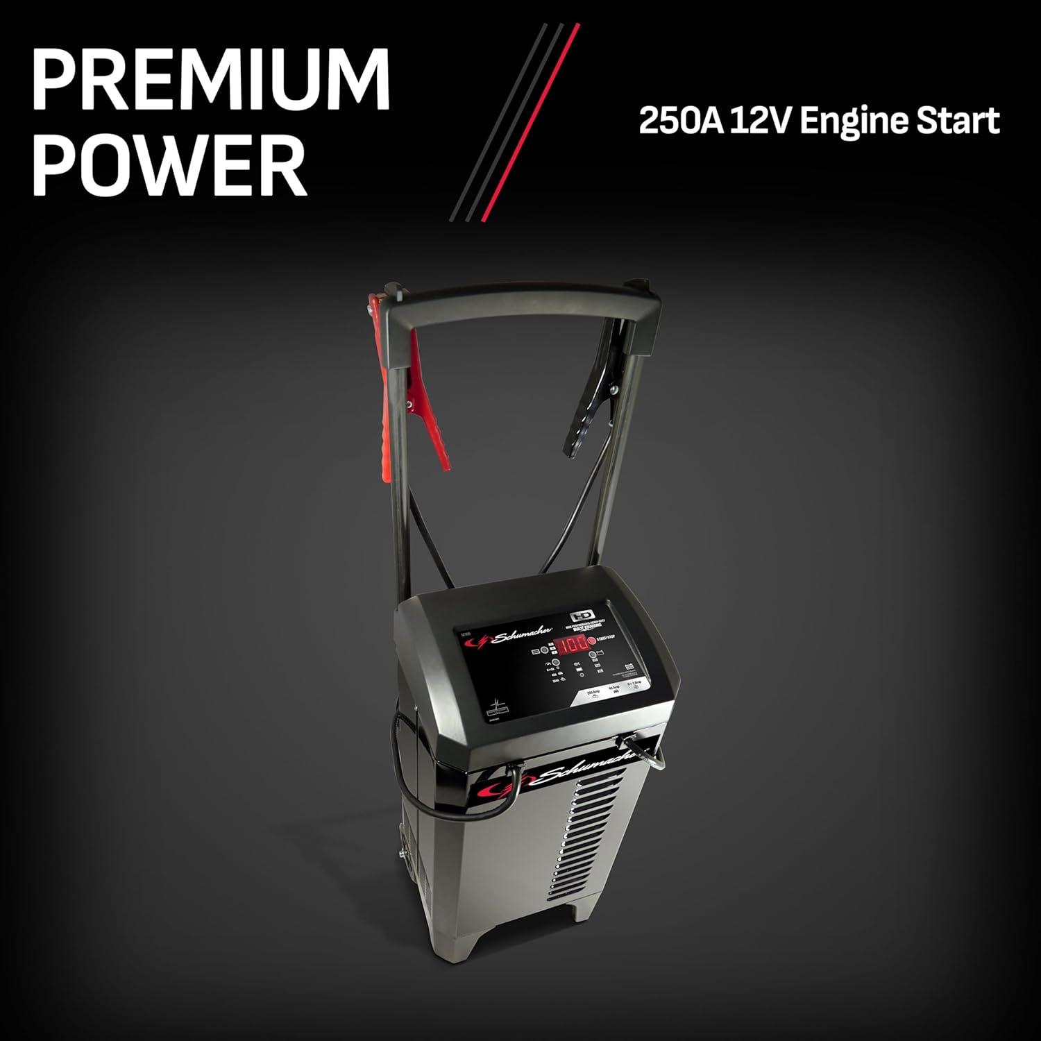 imageSchumacher Electric Wheeled Automatic 6A Car Battery Charger and 200A Engine Starter 4in1 Solution Maintainer 40A Boost for 12V Power Sport Automotive and Marine Batteries SC1324612V 40250A