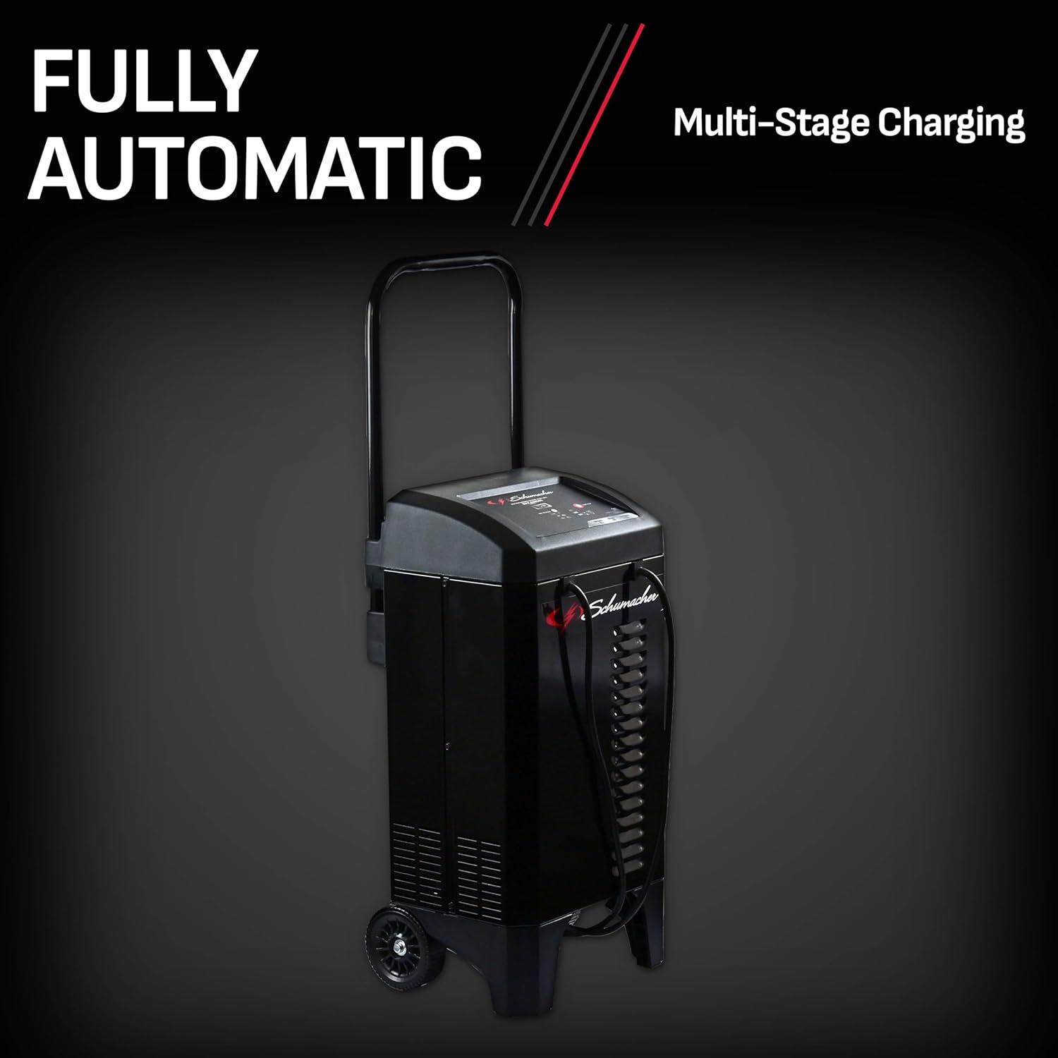 imageSchumacher Electric Wheeled Automatic 6A Car Battery Charger and 200A Engine Starter 4in1 Solution Maintainer 40A Boost for 12V Power Sport Automotive and Marine Batteries SC132412V 40200A