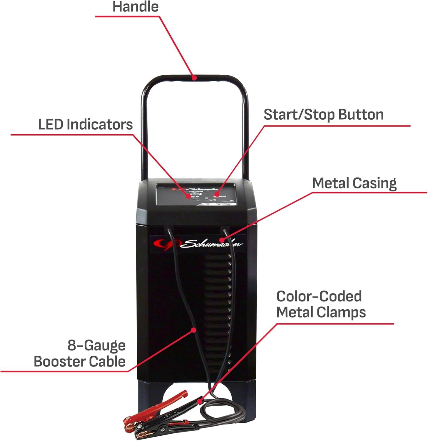 imageSchumacher Electric Wheeled Automatic 6A Car Battery Charger and 200A Engine Starter 4in1 Solution Maintainer 40A Boost for 12V Power Sport Automotive and Marine Batteries SC132412V 40200A