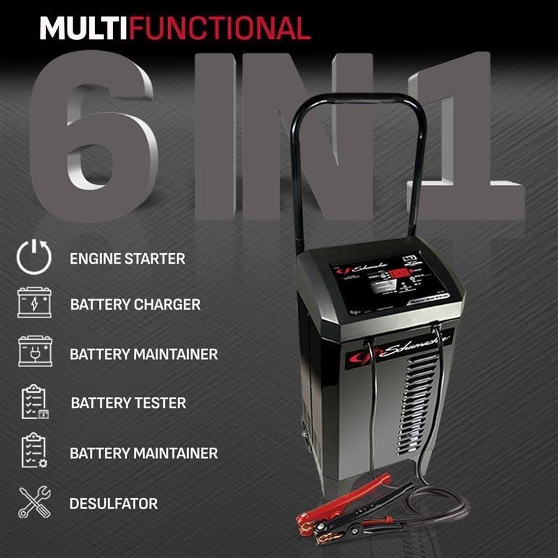 imageSchumacher Electric Wheeled Automatic 6A Car Battery Charger and 200A Engine Starter 6in1 Solution Maintainer 40A Boost for 6V12V Power Sport Automotive and Marine Batteries SC1309612V 40200A