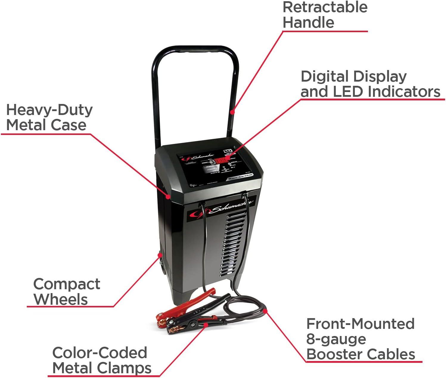 imageSchumacher Electric Wheeled Automatic 6A Car Battery Charger and 200A Engine Starter 6in1 Solution Maintainer 40A Boost for 6V12V Power Sport Automotive and Marine Batteries SC1309612V 40200A