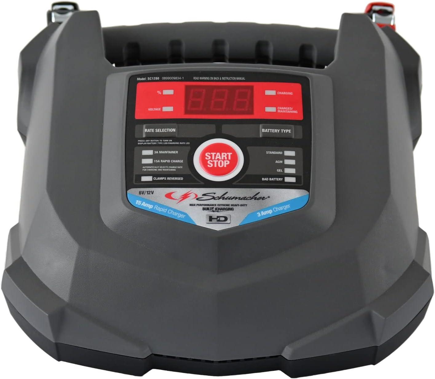 imageSchumacher Electric Wheeled Automatic 6A Car Battery Charger and 200A Engine Starter 6in1 Solution Maintainer 40A Boost for 6V12V Power Sport Automotive and Marine Batteries SC1309612V 40200A