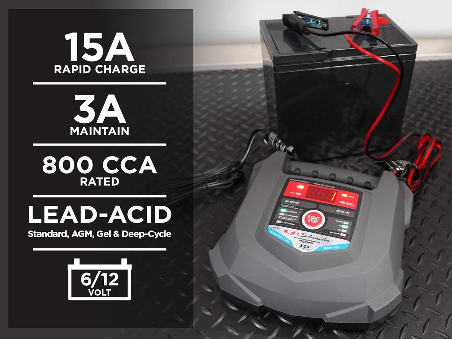 imageSchumacher Electric Wheeled Automatic 6A Car Battery Charger and 200A Engine Starter 6in1 Solution Maintainer 40A Boost for 6V12V Power Sport Automotive and Marine Batteries SC1309612V 40200A