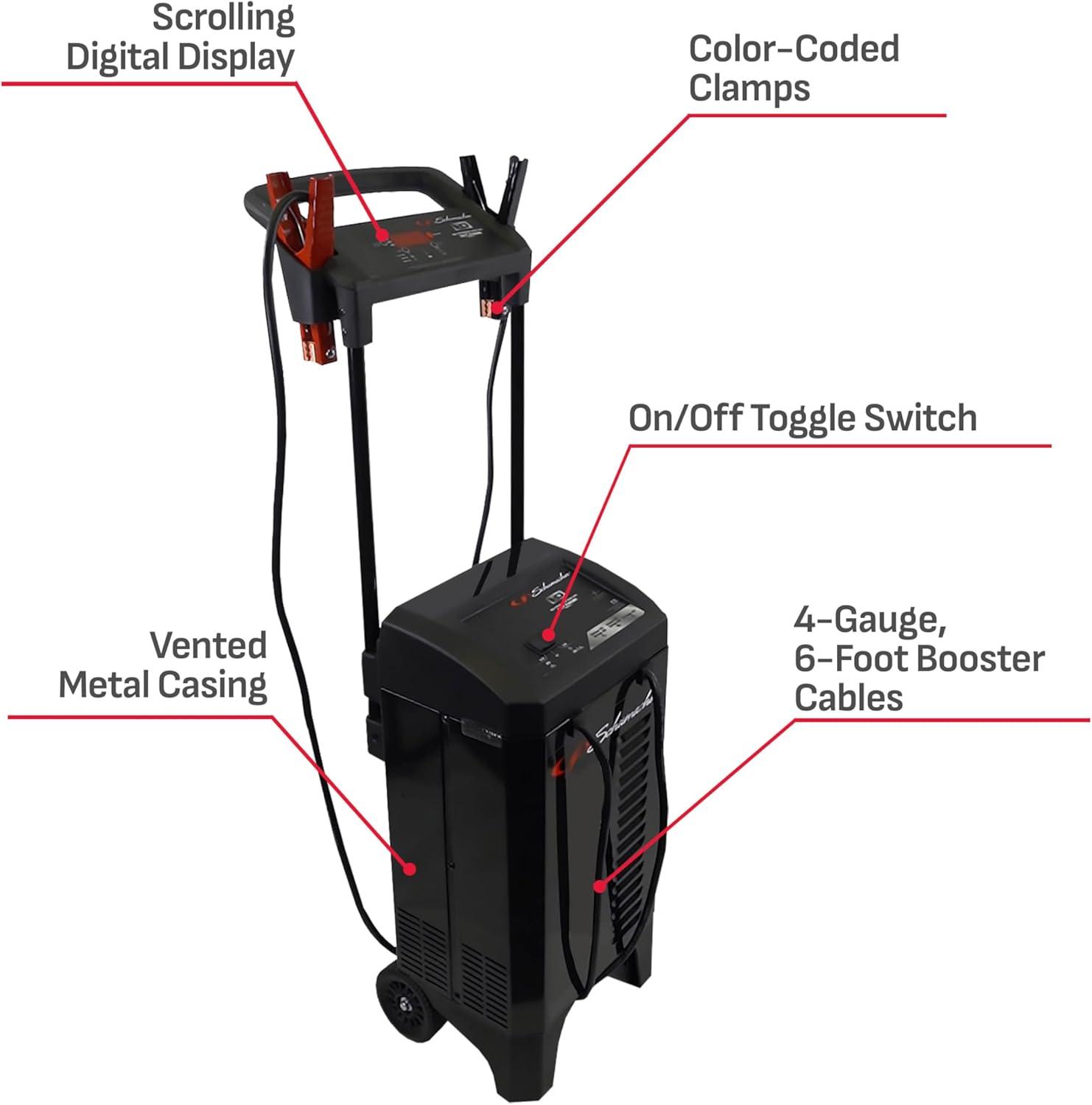imageSchumacher Electric Wheeled Automatic 6A Car Battery Charger and 250A Engine Starter 6in1 Solution Maintainer 40A Boost for 12V24V Power Sport Automotive and Marine Batteries SC1352