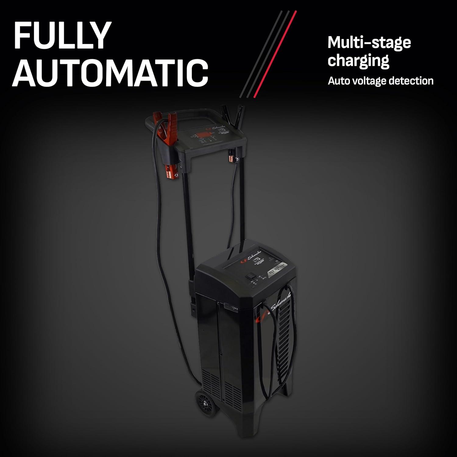 imageSchumacher Electric Wheeled Automatic 6A Car Battery Charger and 250A Engine Starter 6in1 Solution Maintainer 40A Boost for 12V24V Power Sport Automotive and Marine Batteries SC1352
