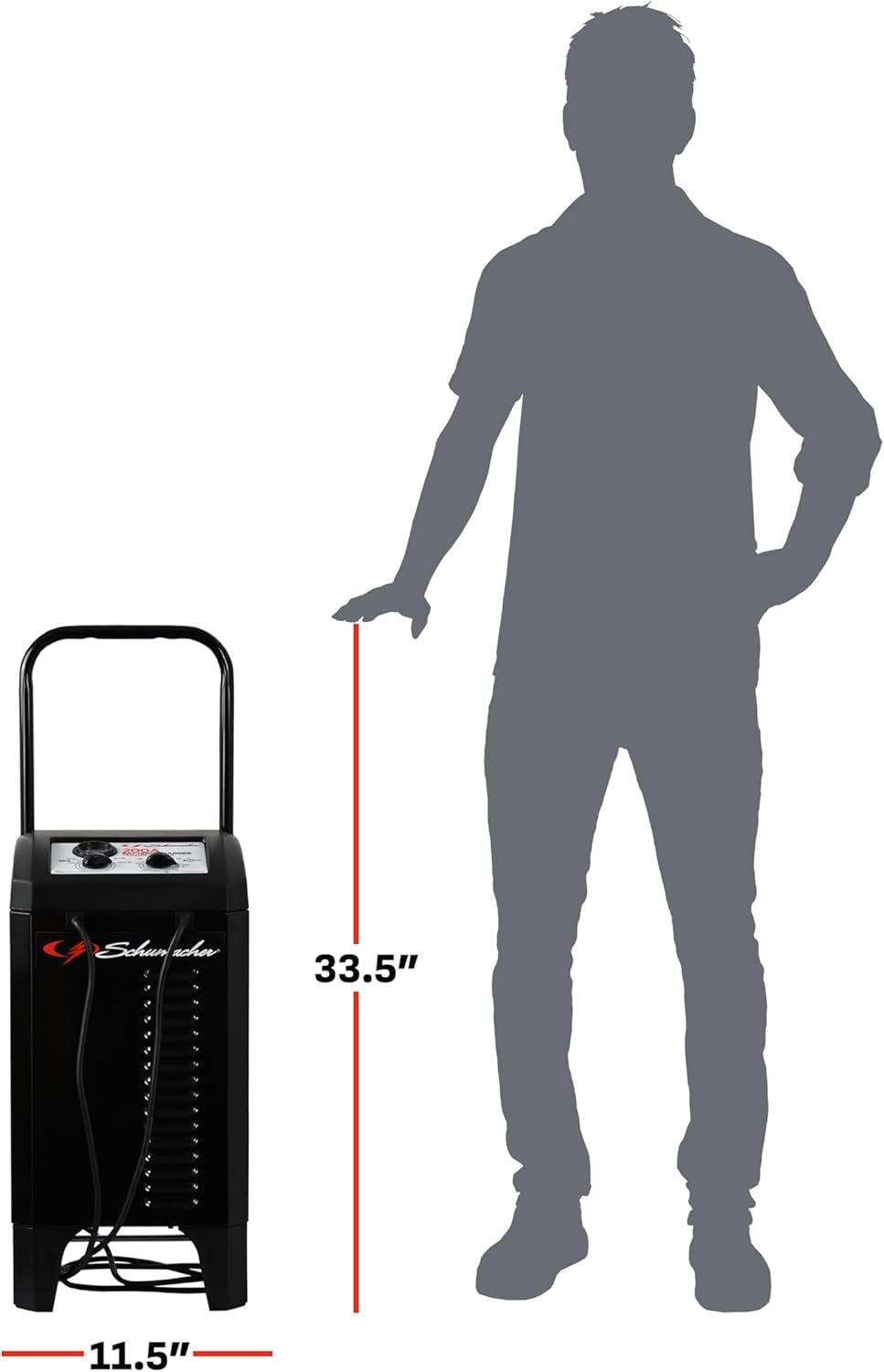 imageSchumacher Electric Wheeled Manual 6A Car Battery Charger and 200A Engine Starter 2in1 Solution 40A Boost for 12V Power Sport Automotive and Marine Batteries SC1565