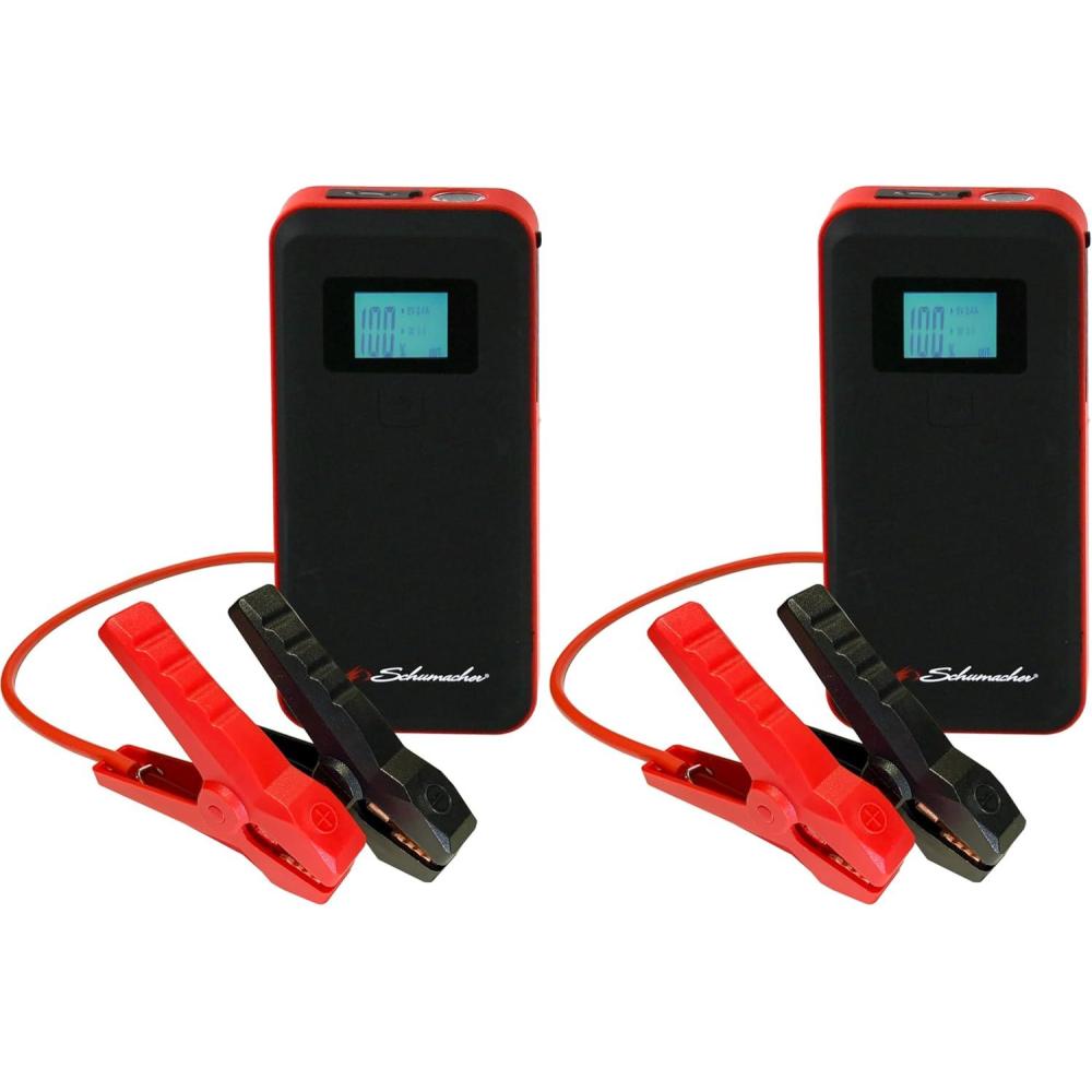 imageSchumacher Electric 1000 Peak Amp 12V Portable Lithium Car Battery Jump Starter ampamp Power Pack  Lithium Ion Jump Box  with USB Charging ampamp LED Emergency Light  SL16391000 Amp Pack of 2