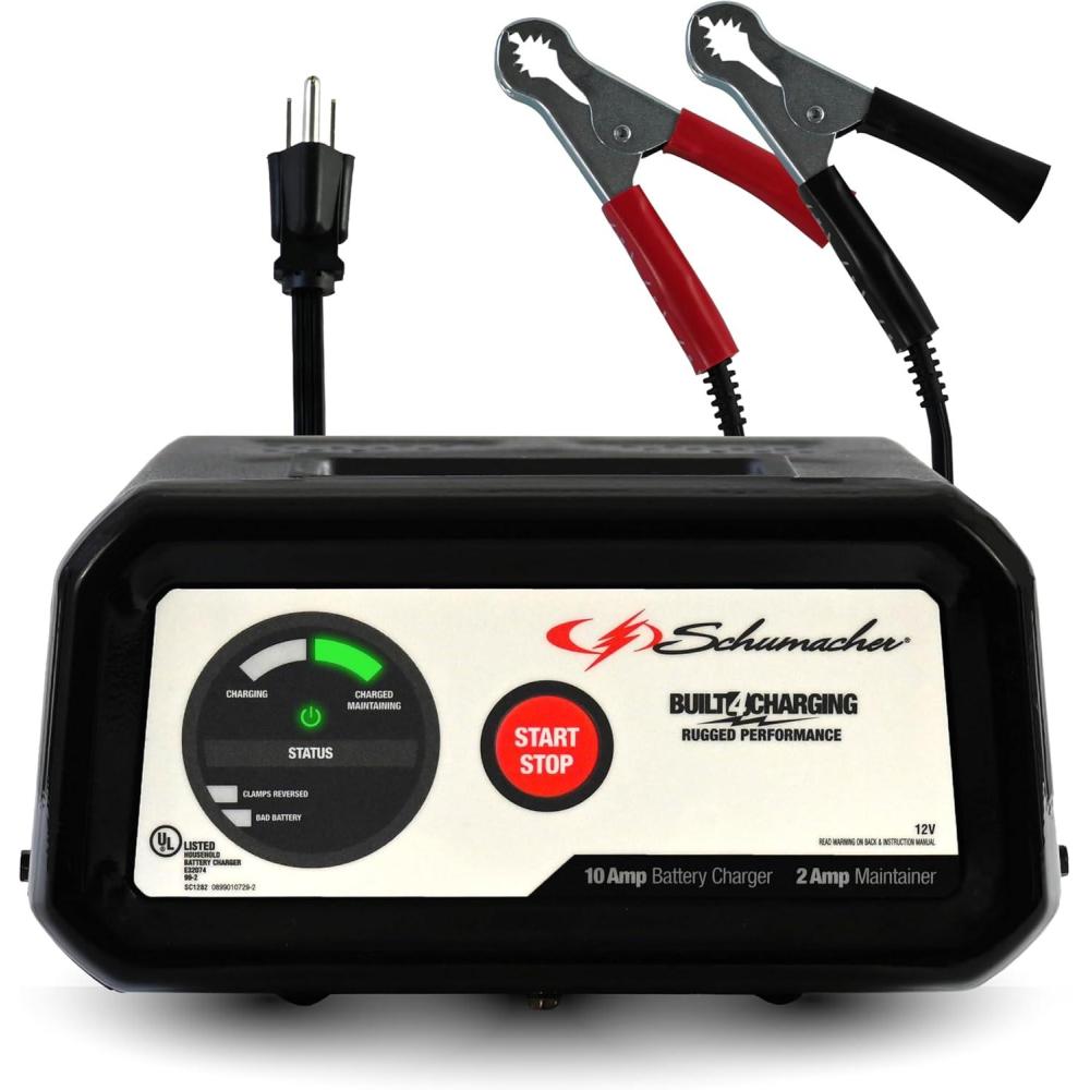 imageSchumacher Electric 10A Car Battery Charger and Maintainer 3in1 Solution for 12V Power Sport Automotive and Marine Batteries SC1282