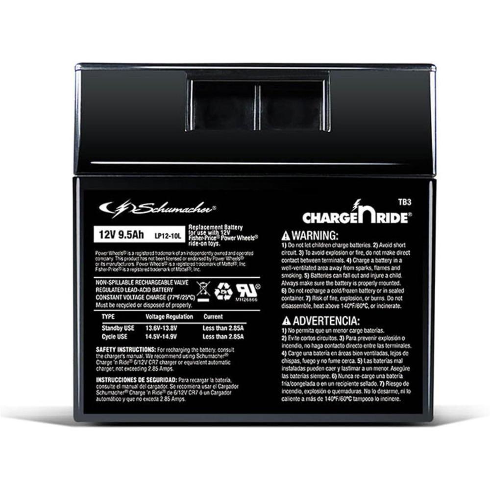 imageSchumacher Electric 12V Battery for Ride on Toys  TB3 12V 95 Amp Hours ampamp Replaceable Fuse  Rechargeable 12V Ride On Replacement Battery for FisherPrice Power Wheels Vehicles  Safe ampamp Easy to Use