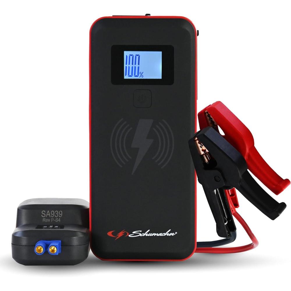 imageSchumacher Electric 2000A Lithium Car Battery Jump Starter ampamp Portable Power PackJump Box 4in1 Solution 10W Wireless ampamp 3A USB Charging for 12V Power Sport Automotive ampamp Marine Batteries SL1643