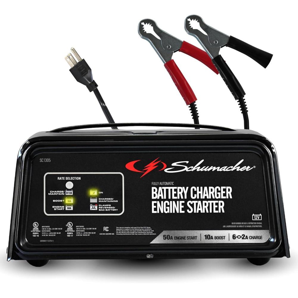 imageSchumacher Electric 6A Car Battery Charger and 50A Engine Starter 4in1 Solution Maintainer 10A Boost for 12V Power Sport Automotive and Marine Batteries SC130550amp engine start  10amp boost