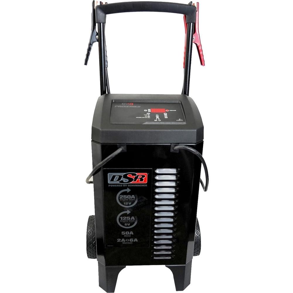 imageSchumacher Electric DSR Pro Series 6V  12V Wheeled Battery Charger ampamp Engine Starter  Heavy Duty Car Battery Charger ampamp Maintainer  Fully Automatic  125  250 Amps  DSR161