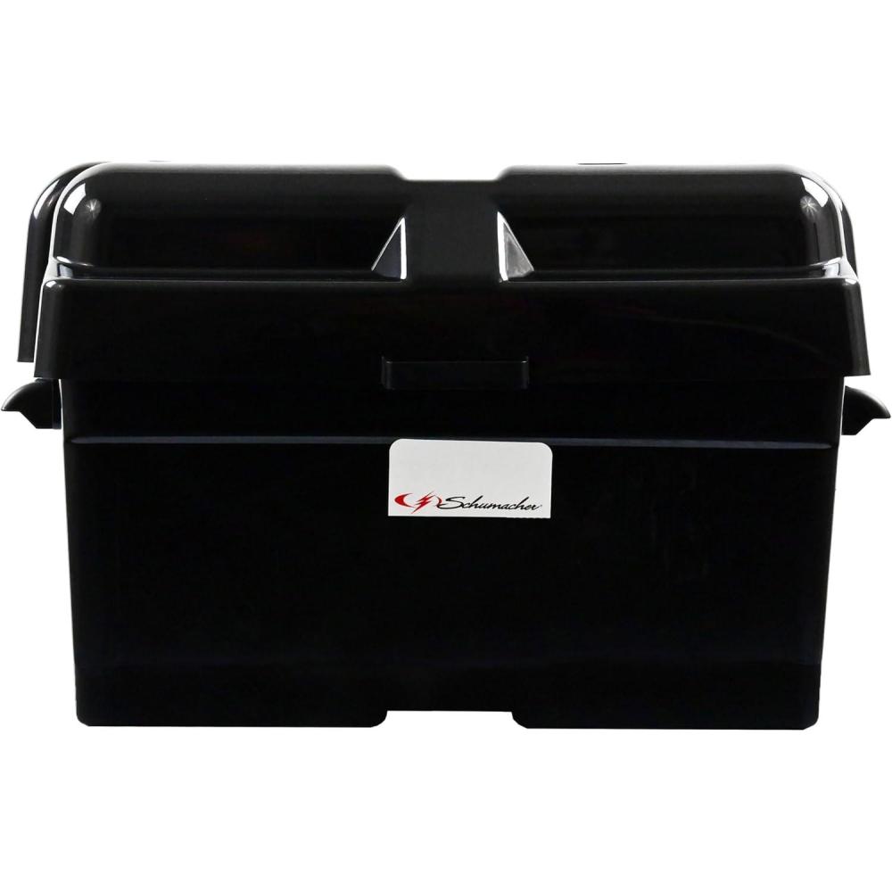 imageSchumacher Electric Marine Battery Protection Box BAFBM2 with HighDensity Polyethylene Construction to Protect from Leaking Battery Acid Black 1 Unit 2 Pieces
