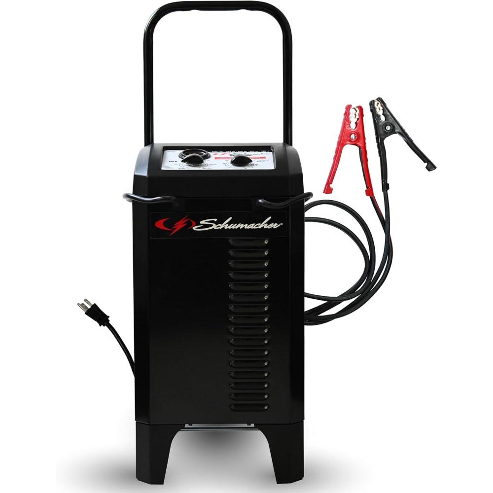 imageSchumacher Electric Wheeled Manual 10A Car Battery Charger and 250A Engine Starter 2in1 Solution 50A Boost for 6V12V Power Sport Automotive and Marine Batteries SC1445250 Amp